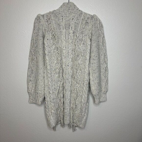 Line & Dot Daria Cable Knit Sweater Dress Cream Fringe Mock Neck Cozy Girl XS - Picture 7 of 8